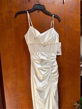White Satin Ruched Bodycon Dress with Spaghetti Straps, Wedding dress, Prom